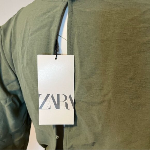 New With Tag Zara Belted Straight Leg Jumpsuit Khaki Size S - Picture 13 of 13